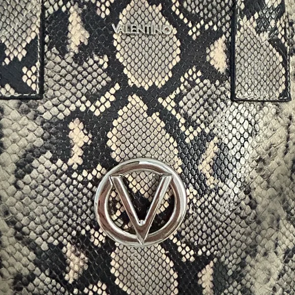 Valentino Black and Cream Python Pattern Tote